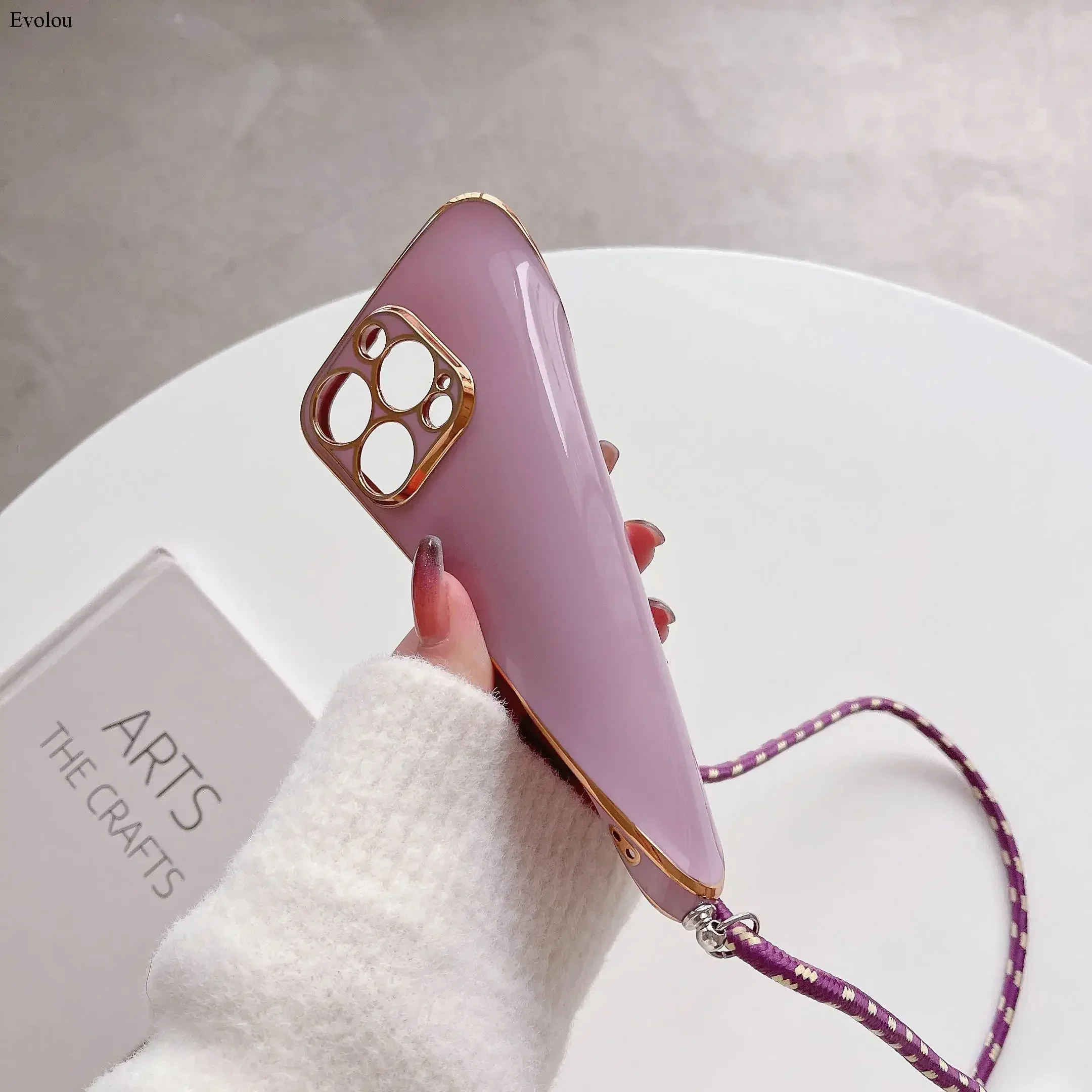 Crossbody Lanyard Plating Case with Soft TPU and Shockproof Lens Protection