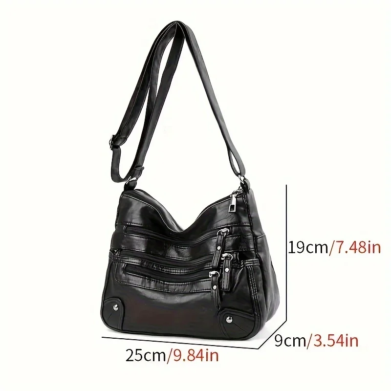 Stylish Multi Zipper Crossbody Bags, Soft Vegan Pu Leather Shoulder Bag, Women's Multi Pockets Handbag Purse for Women Daily Use