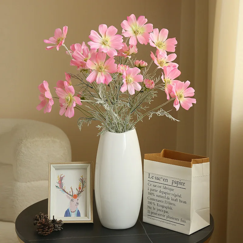 인공 봉제 카모마일 웨딩 장식, 가정 및 식탁 꽃 장식, 페르시아 국화 실크 꽃, 60cm 