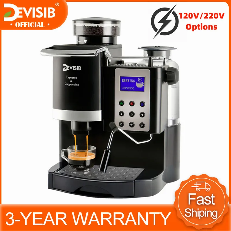 Devisib Express Barista Coffee Machine With Espresso Burr Grinder Milk