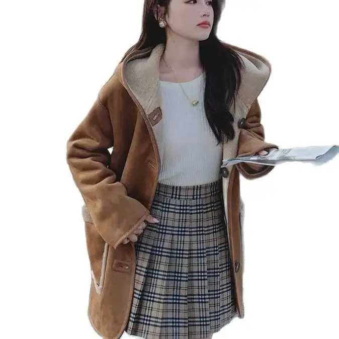 Korean Lambswool Reversible Coat Lazy Wind Jacket Women'S Tide Ins Winter Grain Lamb Wool Version Plus 2023 New