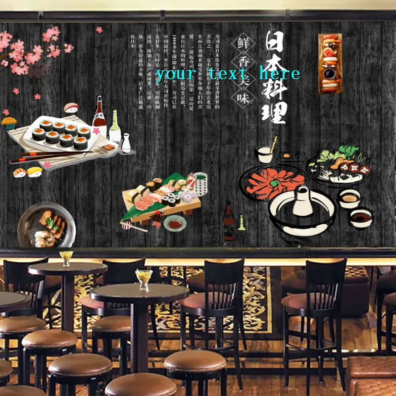 

Japanese Gourmet Sushi Restaurant Wallpapers Industrial Decor Sakura Black Background Mural Wall Paper Papel De Parede 3d