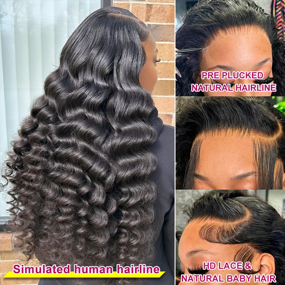 Loose Nature Deep Wave 13x6 HD Frontal Wig For Women Brazilian Lace Frontal Human Hair Wigs Wavy Lace Front Wig PrePlucked 220% human hair wig