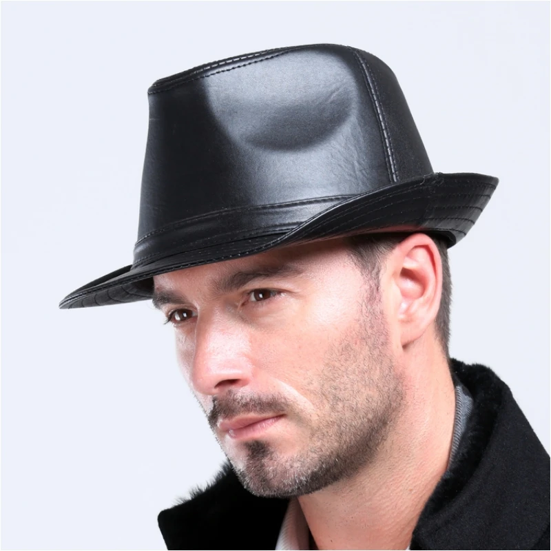

Men's 100% Genuine Leather Sheepskin Hat Male Leisure Cowboy Jazz Cap Fashion Gentleman British Headwear B-3774