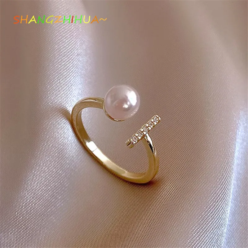 Korean Fashion T-shaped Pearl Opening Rings For Woman Gothic Jewelry Party Girl's Sexy Finger Accessories Student Set Gift ring set opening ring finger ring adjustable rings jewelry accessories