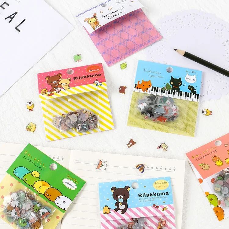 

80 Pcs/bag Kawaii PVC Diary Bear Sticker Japanese Stationery Stickers Cute Cat Sticky Paper for Decoration Diary