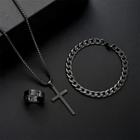 Black Titanium Steel Cross Pendant Necklace for Men Women Minimalist Male Female Chokers Box Chain Necklace Party Jewelry Set 1