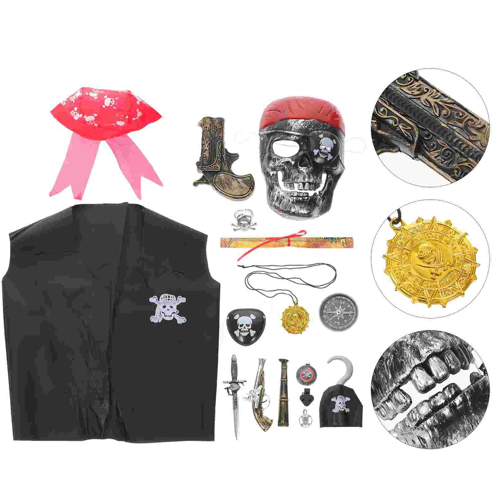 

16Pcs Halloween Costume Little Pirate Clothes Children's Pirate Suit Toys Props (Blue Treasure Box Suits B)