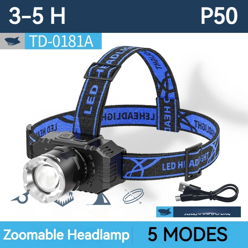 כריש מחייך td0181 חזק הוביל אור ראש חיישן, פנס ראש זועזותי, עבור מחנאות, טיולים, דיג לילה