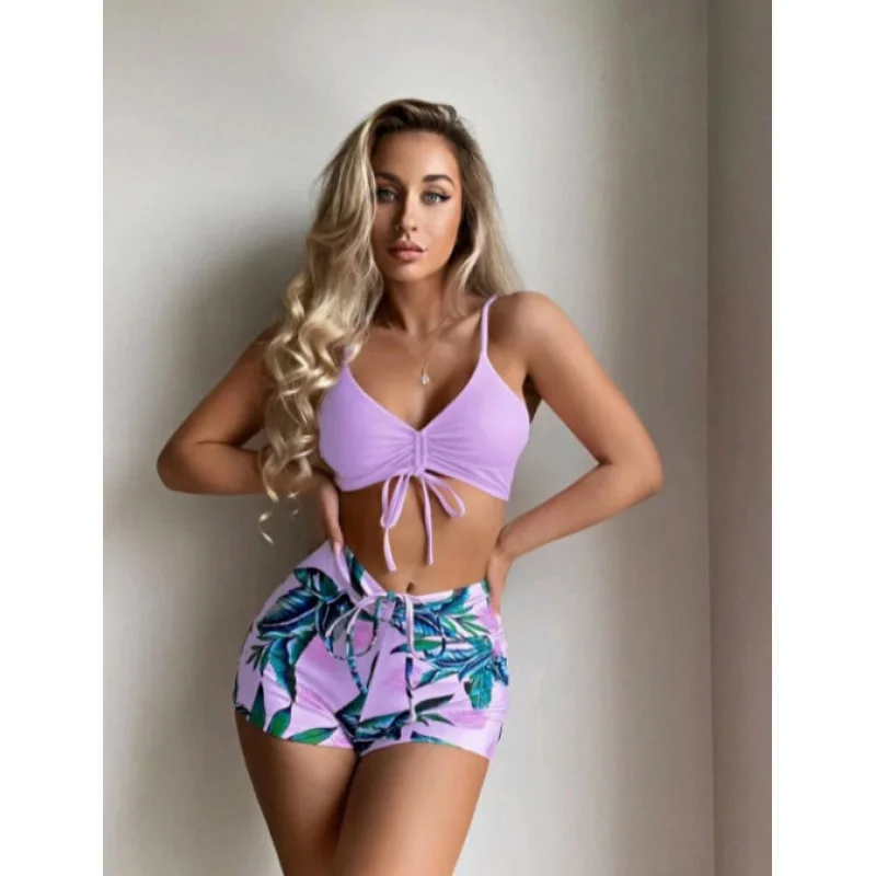 Flattering Bikini Underwire Adjustable Removable Bikini Charming Floral Print Bikini Beachside Poolside Coverup Swimsuit