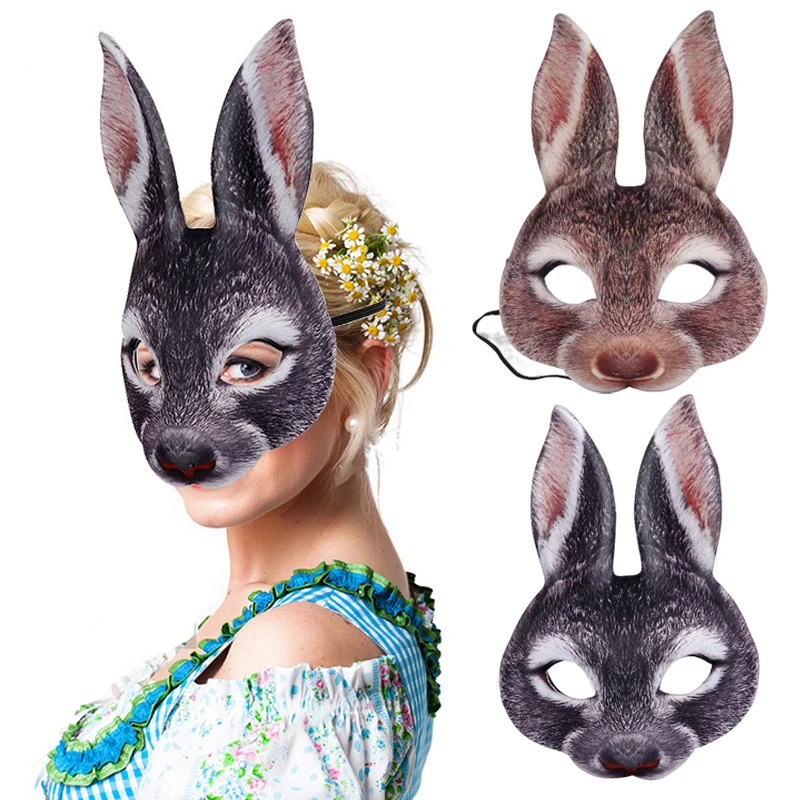 8 Styles 3D Tiger Pig Bunny Rabbit Leopard Half Face Mask Creative Funny Animal Halloween Masquerade Party Cosplay Costume Decor