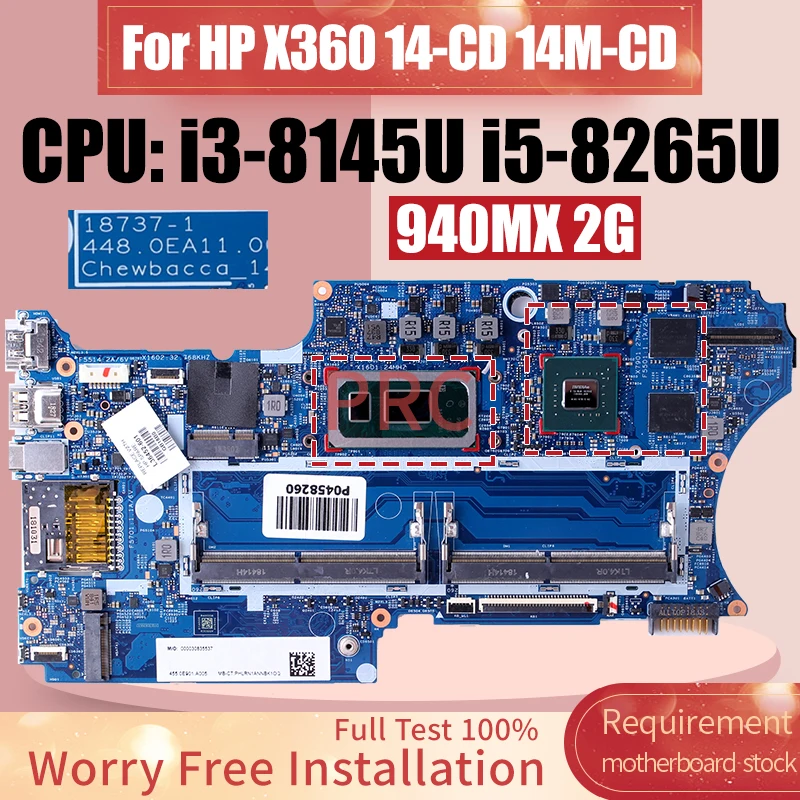 

18737-1 для HP X360 14-CD 14M-CD материнская плата для ноутбука i3-8145U 940MX 2G i5-8265U L36451-001