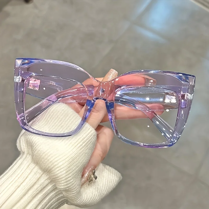 6pcs Large Frame Cat Eye Clear Lens Glasses Frames Jelly Color Party Cateye Decorative Glasses Spectacles For Women Men