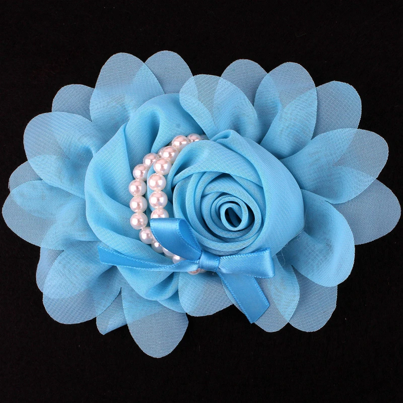 

200 шт./лот 14 цветов тюль для новорожденных ручной работы шифоновые цветочные аксессуары с жемчугом вязаные крючком мягкие тканевые цветы для детских повязок