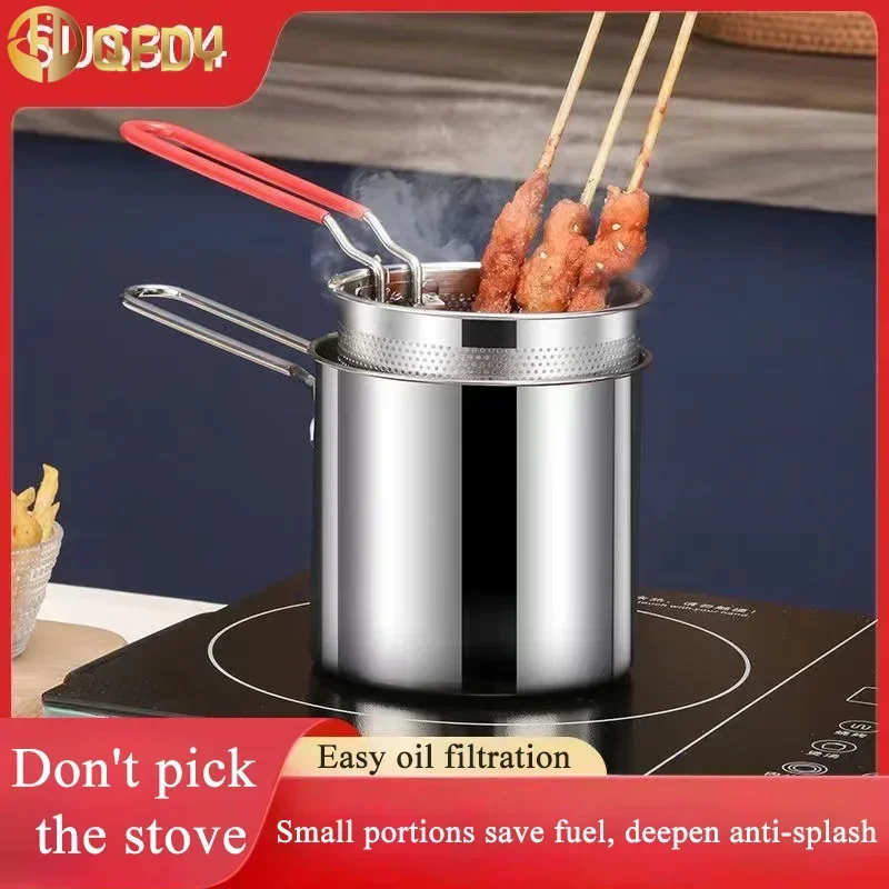 Deep fryer, household deep fryer, 304 stainless steel mini pot, Japanese style with filter, Tempura fuel-efficient small fryer