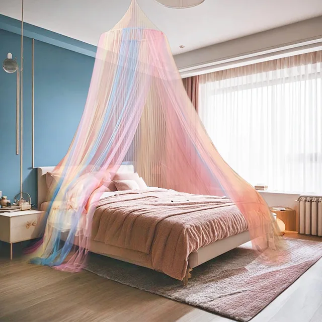 Moustiquaire arc-en-ciel en forme de dôme, rideau de lit de taille universelle, tente de jeu, filet de lit suspendu pour Grils, maison adulte, fête de Camping en plein air 3