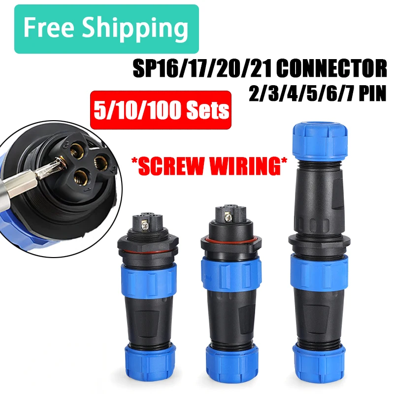 

SP16 SP17 SP20 SP21Panel Mount Waterproof Solderless Aviation Connectors Plug Socket IP68, Electrical Cable Wire Connector