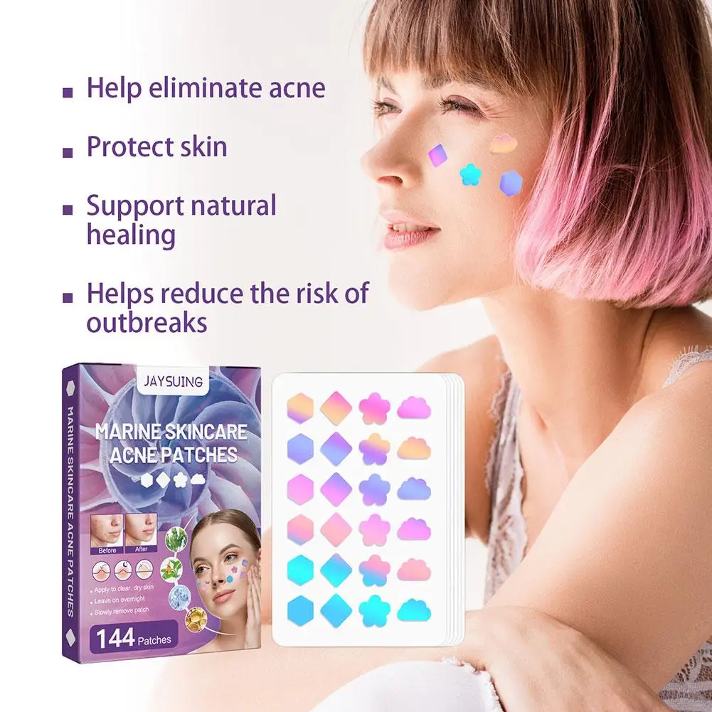 144PCS Marine Skincare Facial Acne Patches Colorful Tea Tree Seaweed Extract Hydrocolloid Repair Spot Remover Invisible Pimple