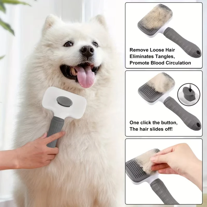 Premium Pet Grooming Tool: One-Click Hair Removal & Gentle Massaging Brush
