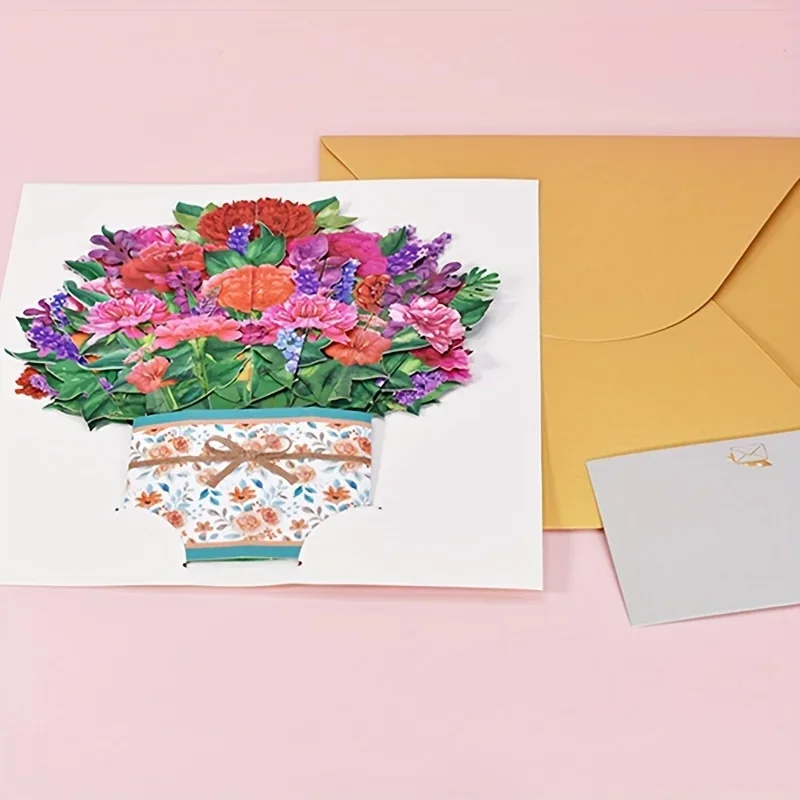 Pop Up Cards 3D Paper Flowers Bouquet Greeting Cards for Women 1pc 3d pop up card,birthday greeting cards