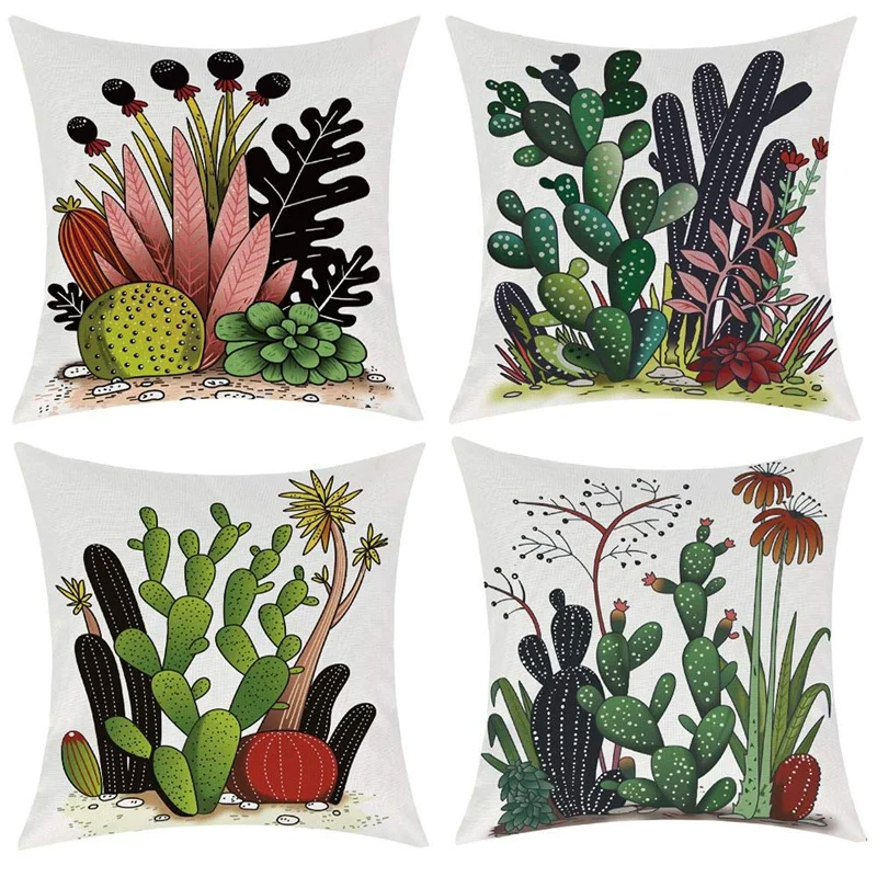 

Tropical Plant Cushion Cover Desert Custom Fashion Classic Linen Sofa Cactus Plant Printed Pillowcase Decorative Home 50x50 F224