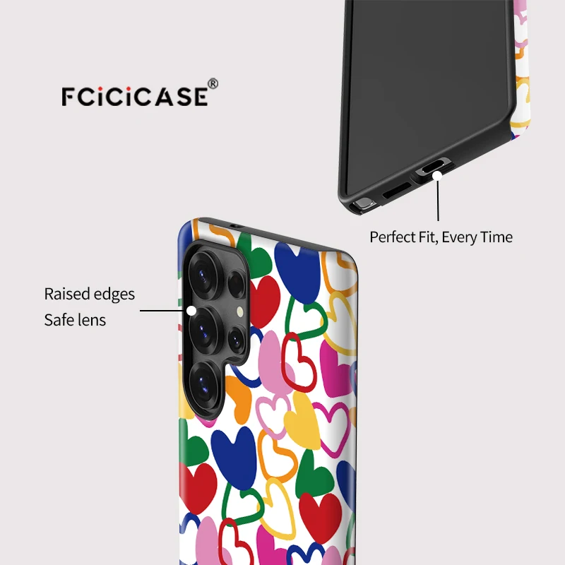 Colorful Love Heart Print Matte Phone Case