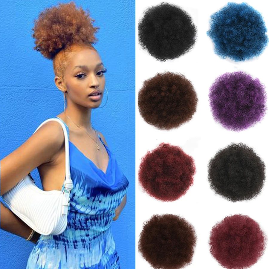 Afro Puff Synthetic Puff Hair Bun Fashion Fluffy Afro Ponytail Drawstring Ponytail 8Inch Chignon Clip Hair Scrunchies Extensions