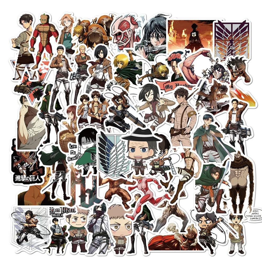 10/50/100 Pcs/Set Anime Stickers Attack On Titan Laptop Guitar Motorcycle Skateboard Bicycle Luggage Waterproof Sticker Kids Toy attack on titan 18