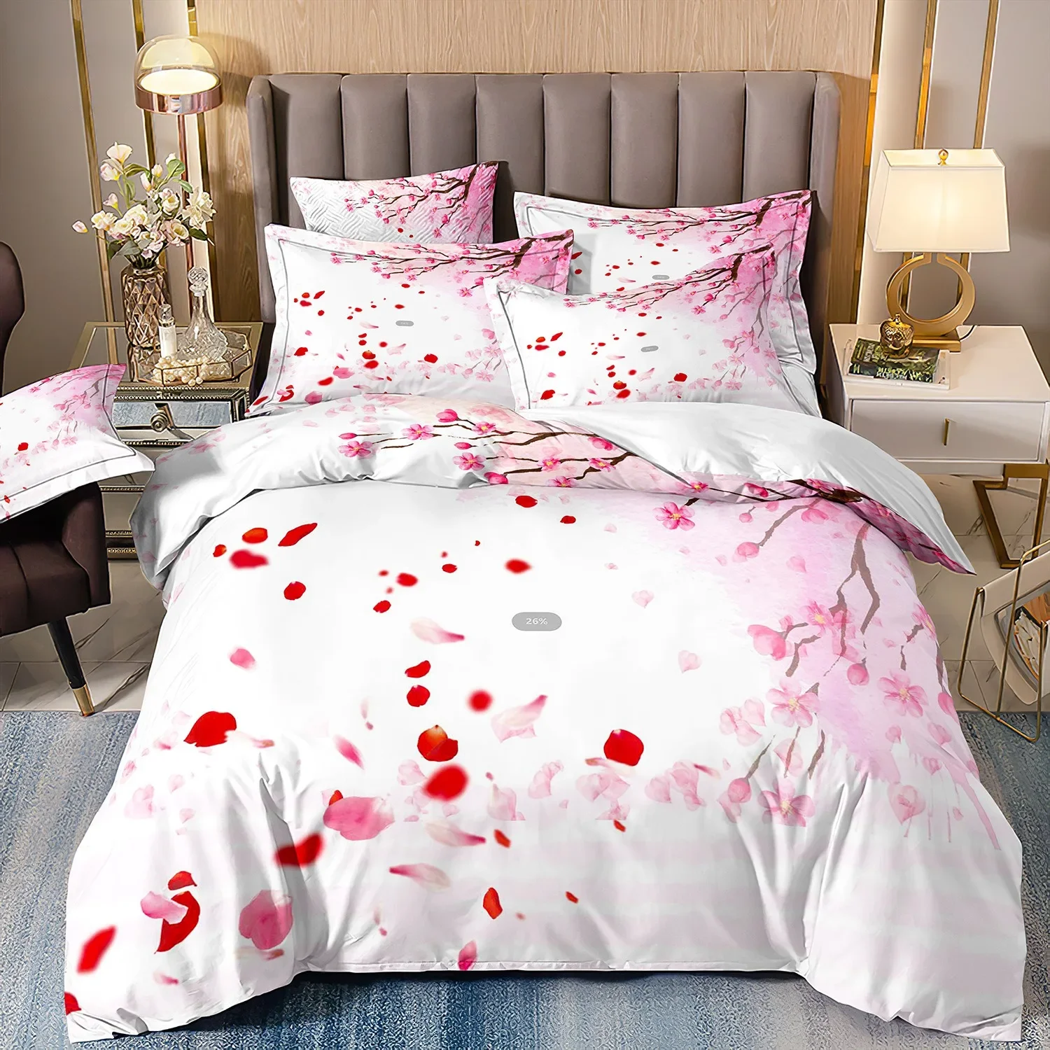 Japanese-Style Duvet Cover Cherry Bedding Set  Ukiyo-e Theme Wave Pattern quilt cover Mountain Exotic Style