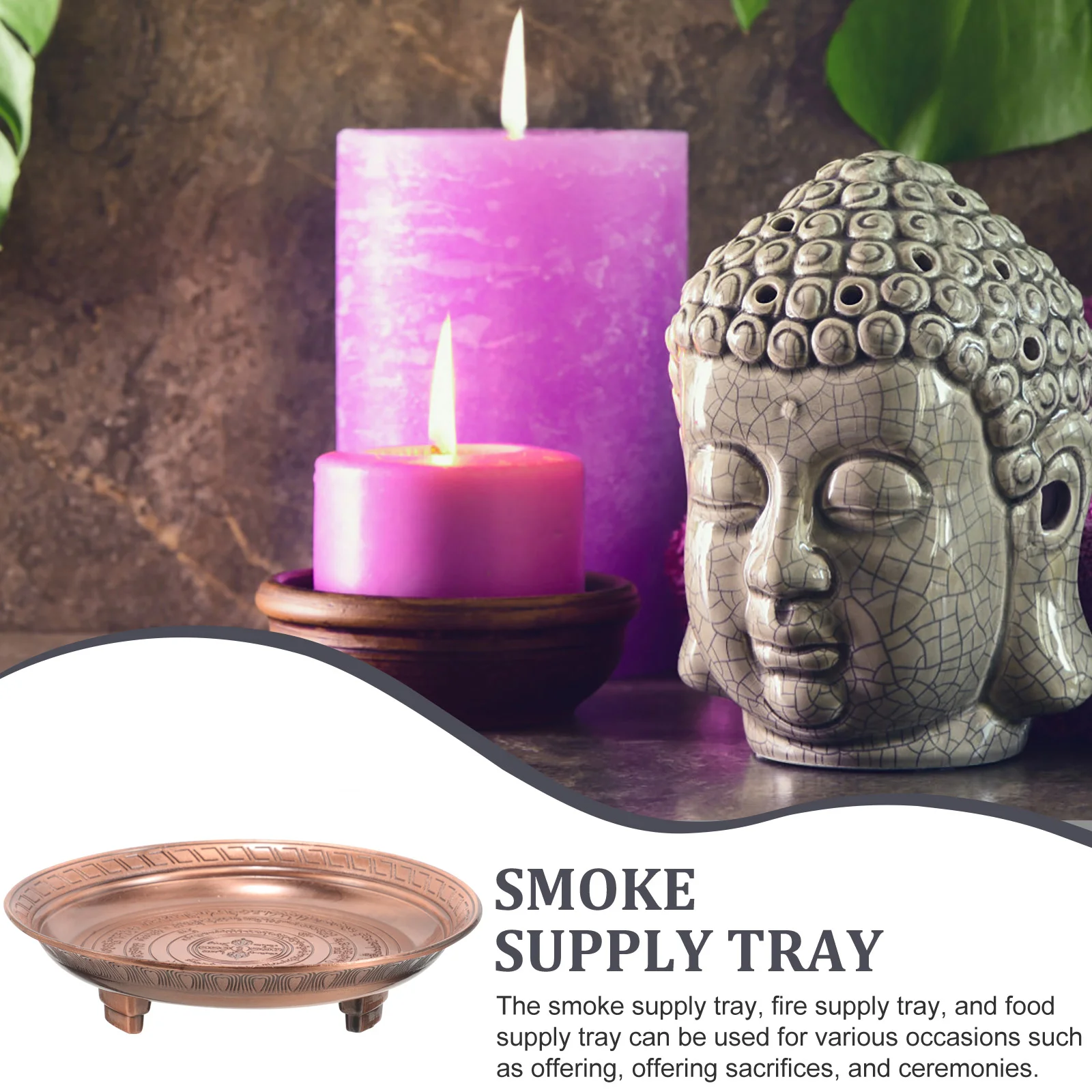 Round Copper Smoke Offering Plate Metal Tray For Ceremony Storage Trays Temple Dish Puja Supplies Vintage Bowl Home ganization 5