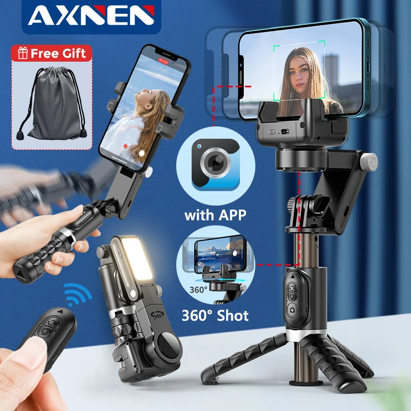 

AXNEN Q18 Gimbal Stabilizer, Desktop Follow-up Mode, Smartphone Selfie Stick with Fill Light for Xiaomi Huawei iPhone Cellphones