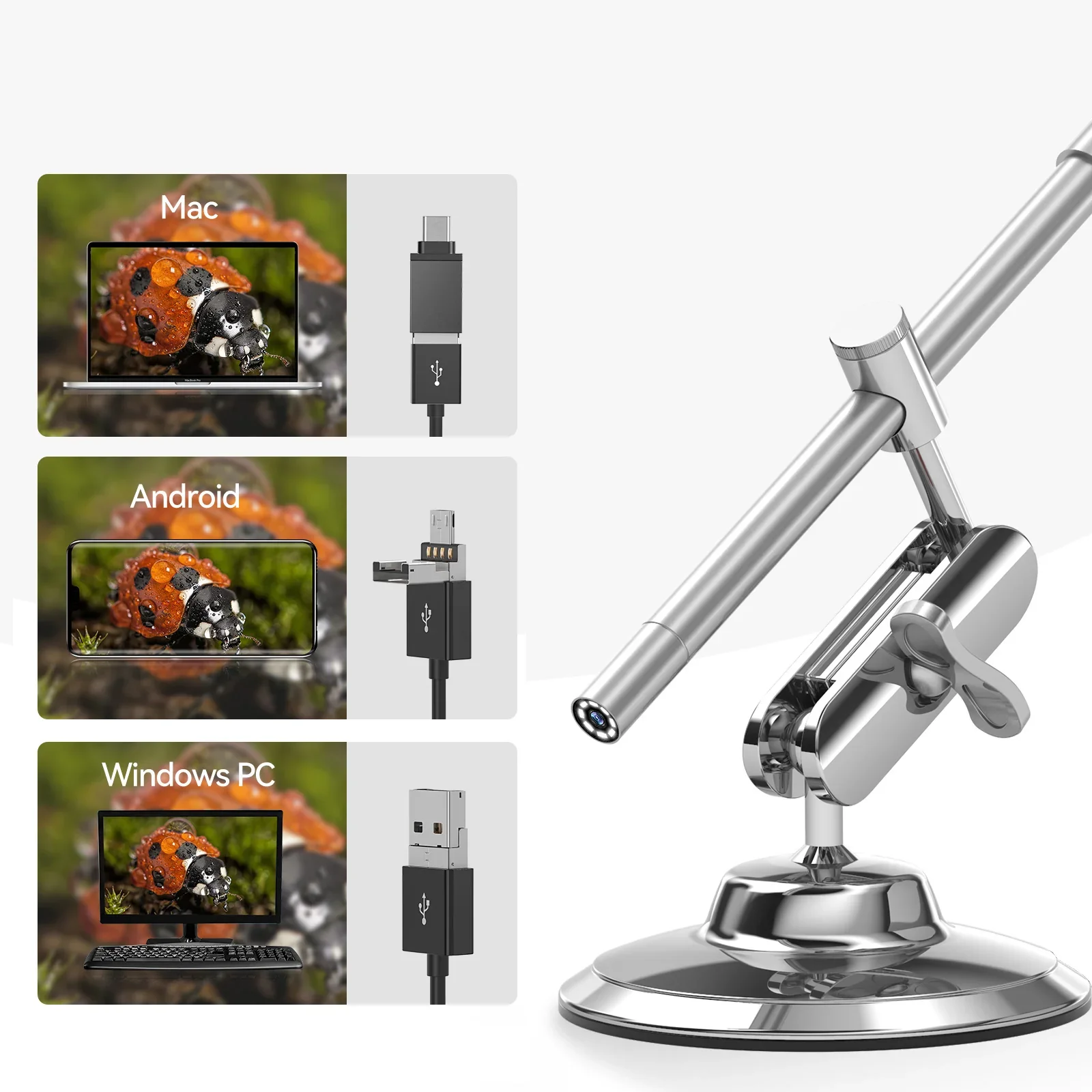 Teslong MS100 Portable USB Microscope, Microscope, 2 in 1, Intercom, RECORD, VIDEOS, TAKE PHOTOS, 8 LED Lights, 10X - 200X 2