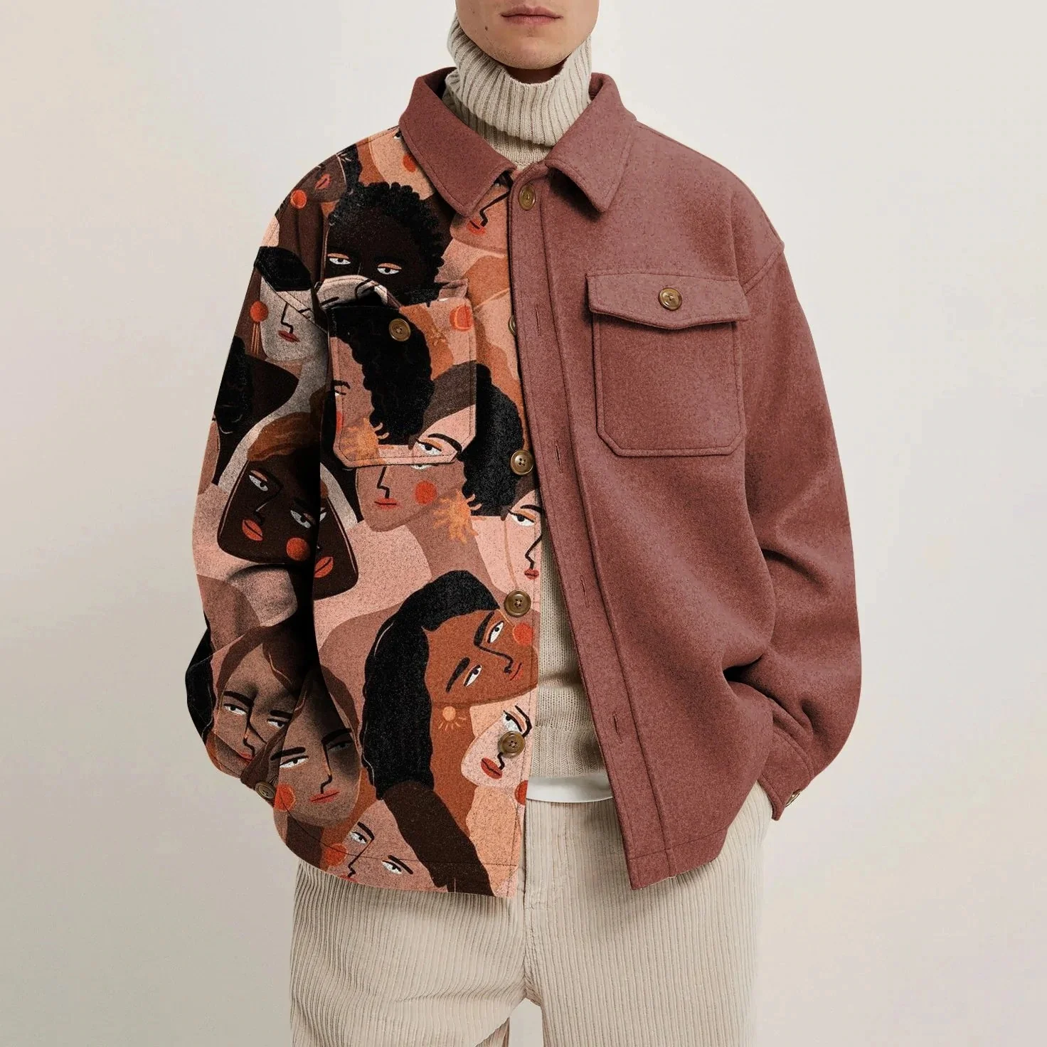 2022 Autumn and Winter Fashion New Men's Casual Lapel Hoodless Jacket / Male Slim Plaid Woolen Coat