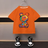 Boys Cotton T-shirt Cartoon Graffiti Bear Printed Girls Tees Summer Short Sleeve Children Tops High Quality Casual Kids Clothes 2