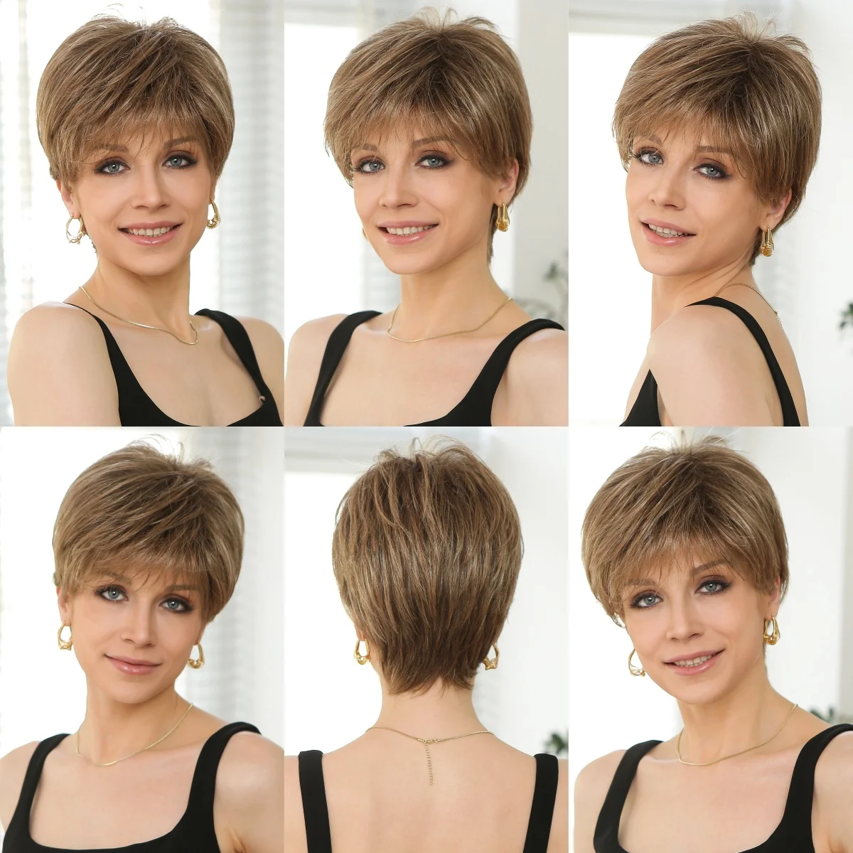 Short Blonde Brown Wigs for Women Memory Fiber Simulated Human Hair Pixie Curly Wig With Bang Natural Daily Use Hair Color JR14# human hair wigs