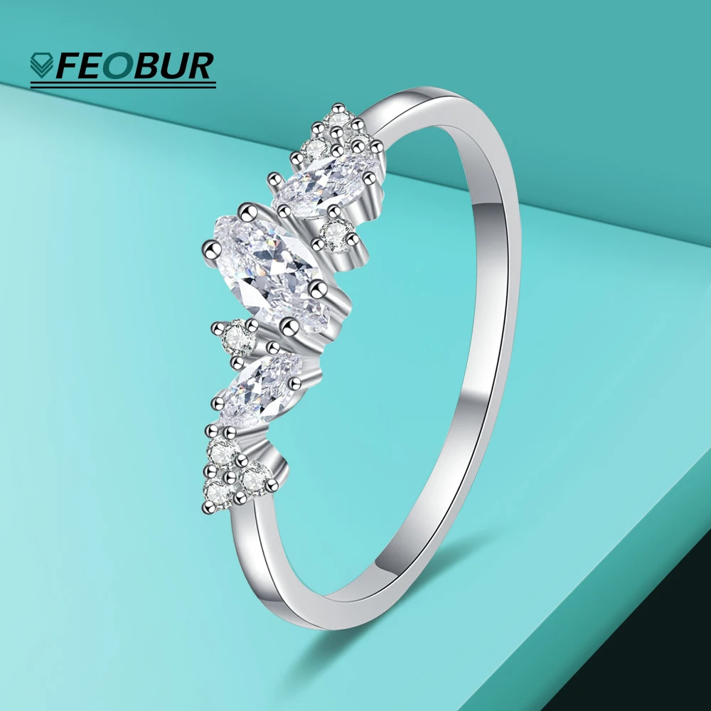 

Marquise Cut Moissanite Ring With For Women 925 Sterling Silver Plated 18K White Gold Rings Promise Engagement Wedding Jewelry