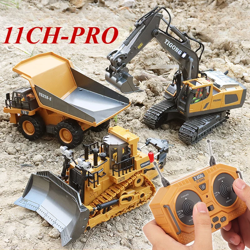 Remote Control Engineering Car Toy RC Car 11 Channel Excavator Green Grey main image 1