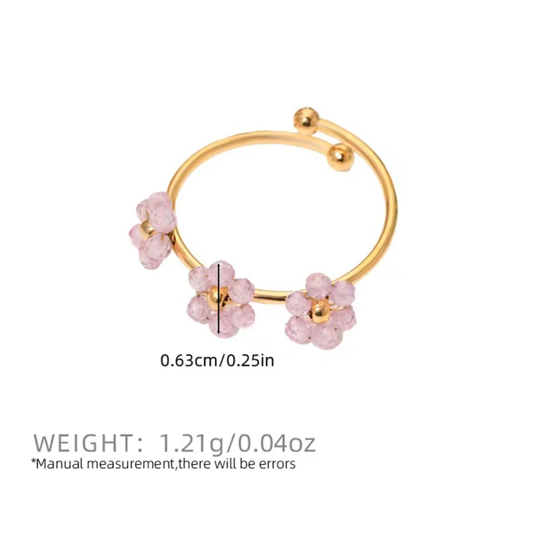 Mehrfarbige Zirkon-Blumenringe für Frauen Edelstahl-Schmuck Damen Sommer-Accessoires Offene Verstellbare Paarringe Geschenk – Detail 5