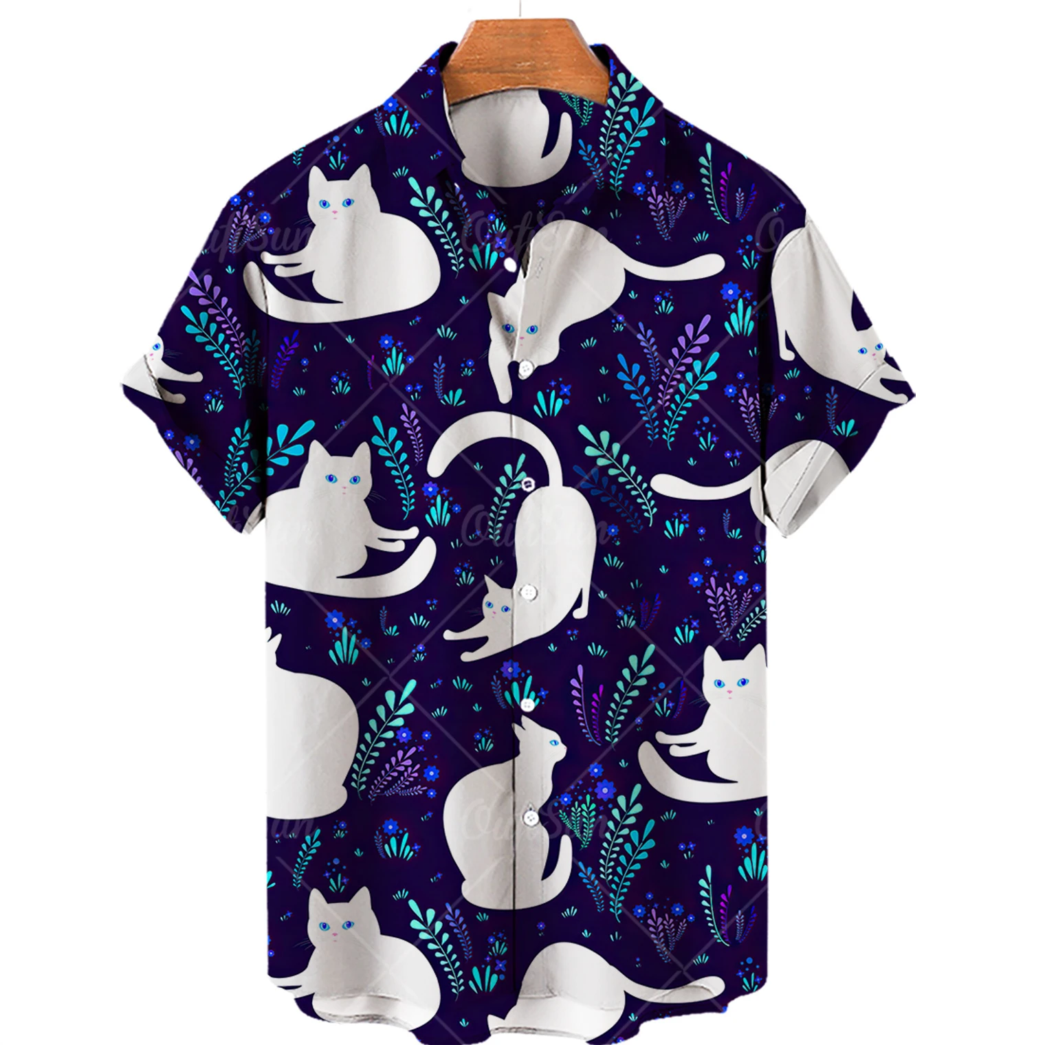 Camisa hawaiana estampado de gato para hombre y mujer, Top informal holgado talla grande, Simple, con botones de botonadura única, -