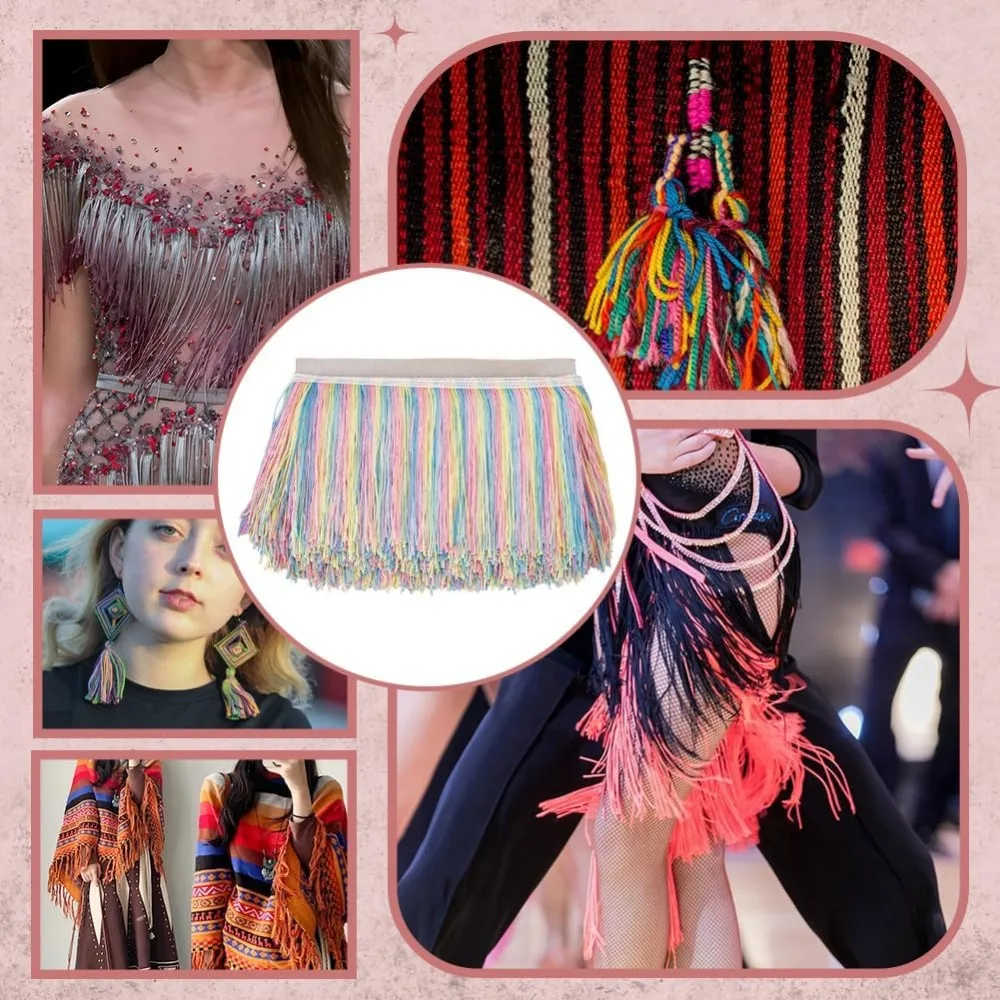 Rainbow Tassel Fringe Trim 11 Yards 6inch Colorful Polyester Tassel Lace Trim Chainette Fringe Sewing For DIY
