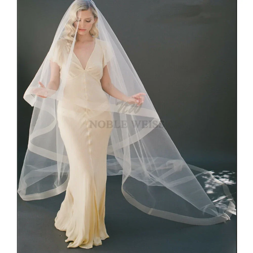 Bridal veil Horsehair Edge Cheap Wedding Veil Without Comb one layer Bridal Veils Horsehem Customized