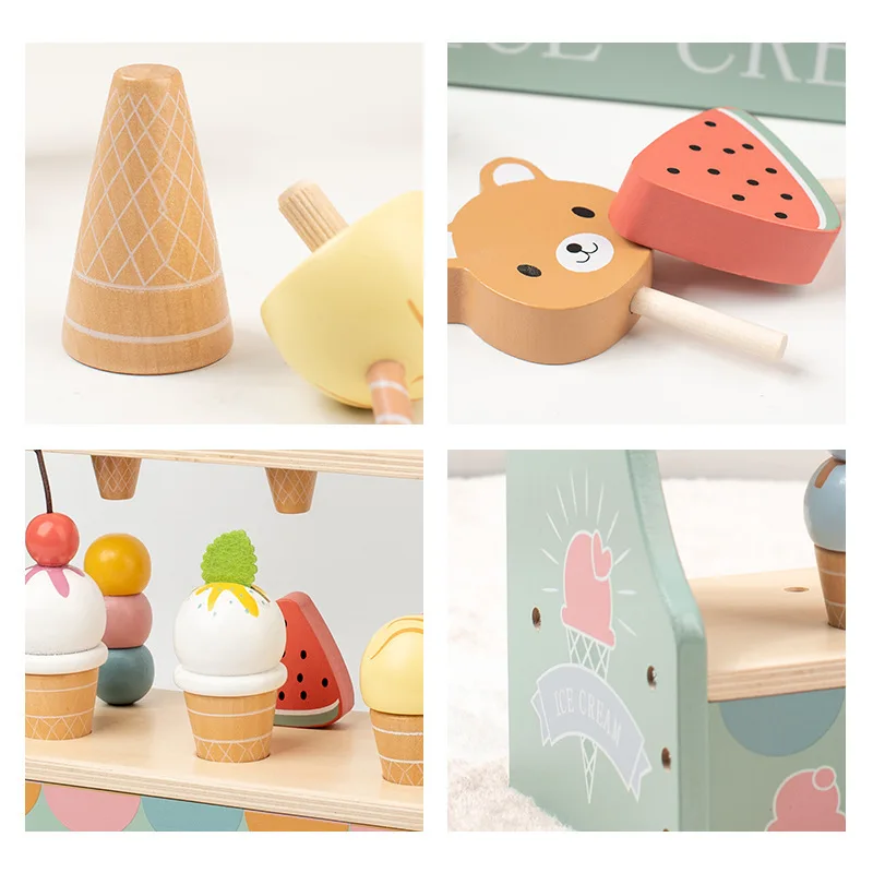 Wooden children's artificial ice cream cone ice cream model accessories mini sale table Home ice cream shop toys 2