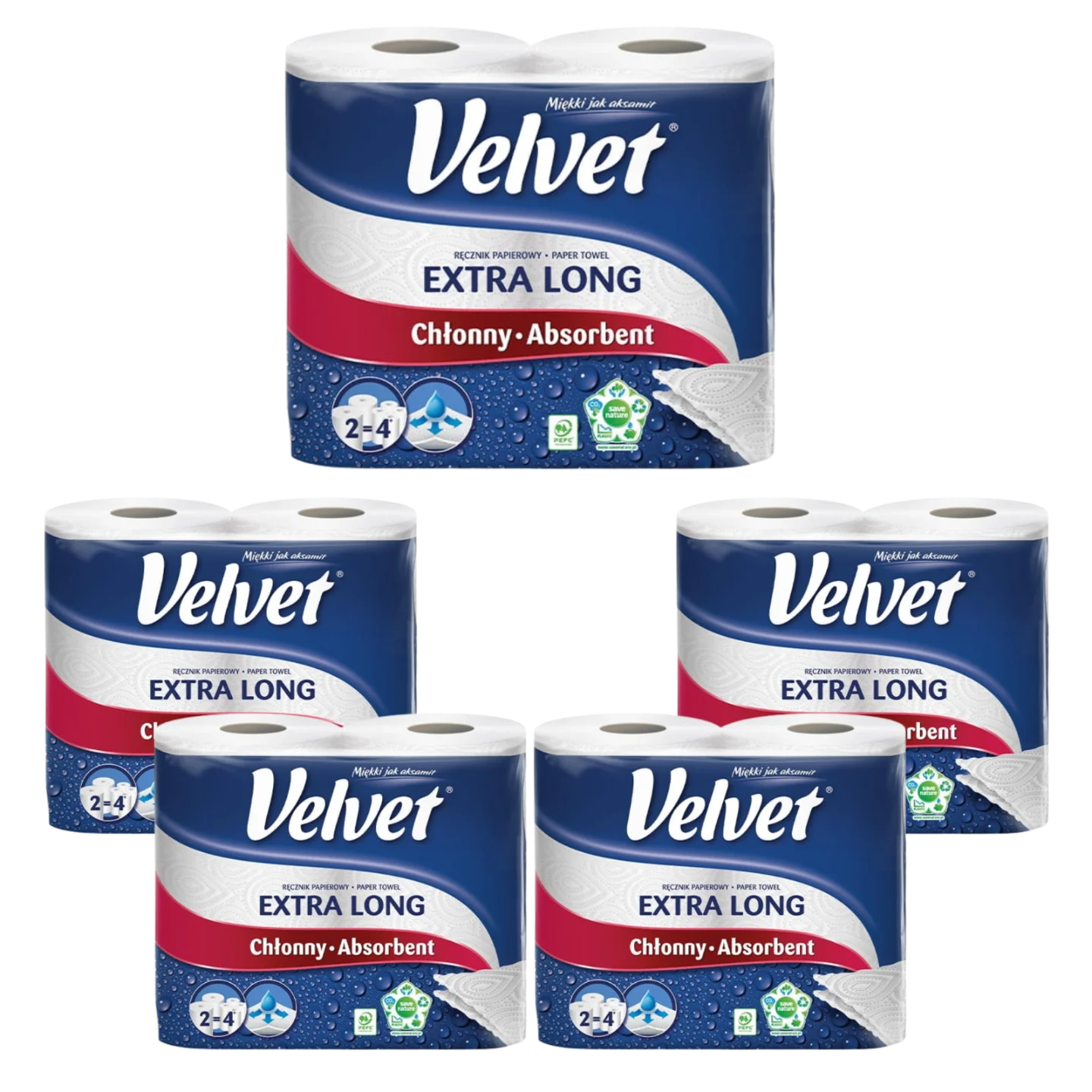 Velvet ręcznik papierowy biały 2×90 listków wytrzymały dwuwarstwowy x5 z Polski za $9.3 / ~34zł