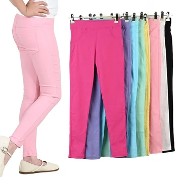 3-12Y Spring Summer Girls Pencil Pants Children Candy Colors Trousers Elastic Thin Baby Leggings Kids Slim Fit Imitation Jeans 1