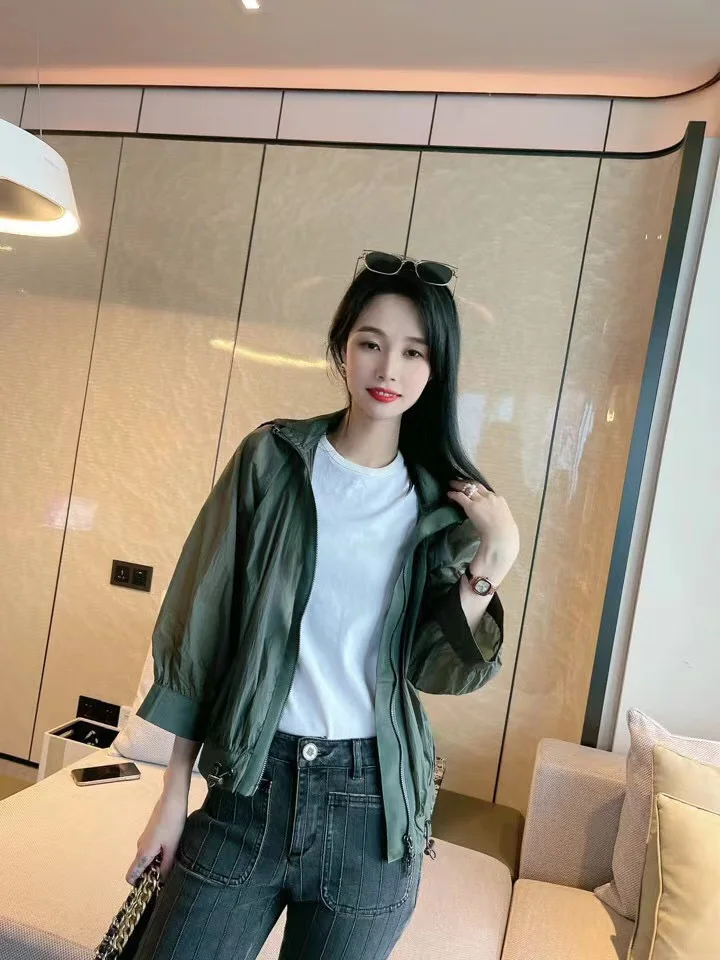 

Runway Design Solid Jacket Women 2023 Summer New Hoodies Long Sleeve Thin Sunscreen Coat Outwear