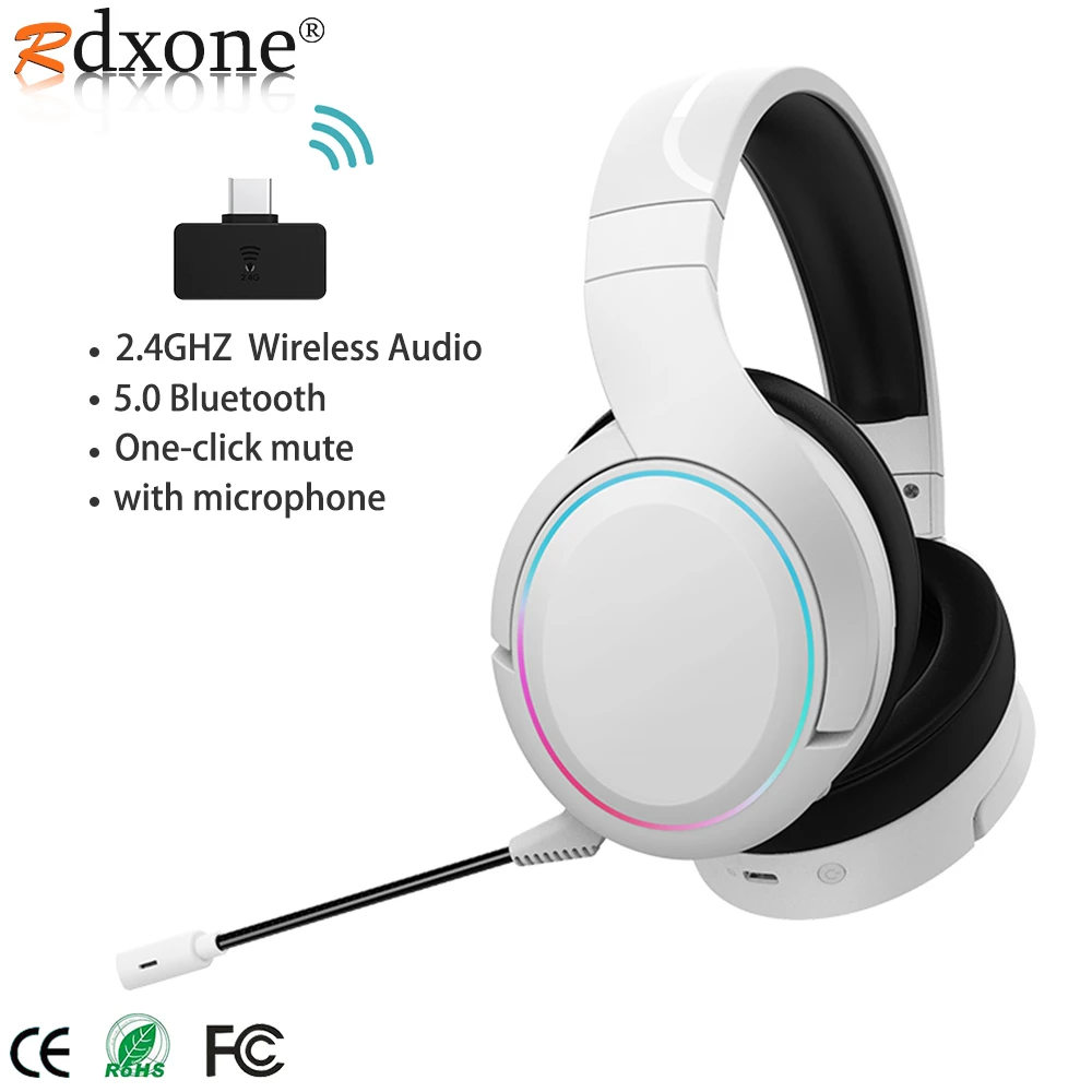 2.4G Wireless Gaming Headset 50mm Unit Bluetooth Wireless Headphones For Notebook desktop computer PS5 with RGB Detachable Mic