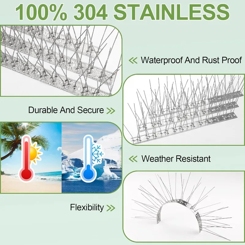 Stainless Steel Anti-Pigeon & Squirrel Deterrent Bird Spikes for Gardens and Balconies