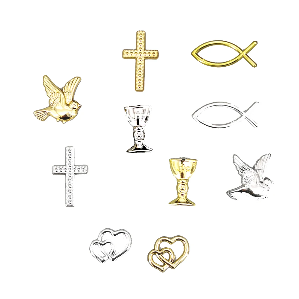 10Pcs Jesus Fish Confetti Ichthys Christfish Cross Holy Graal Pigeon Beads For Battesimo Prima Comunione Baby Shower