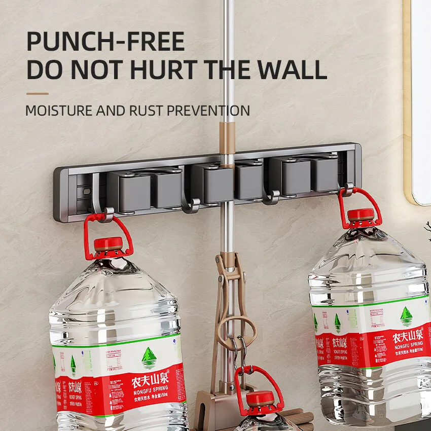 걸레 빗자루 홀더 후크 욕실 도구 보관함 의무 실용적인 클립 후크 주최자 공간 절약형 옷걸이 슬롯 걸레 홀더