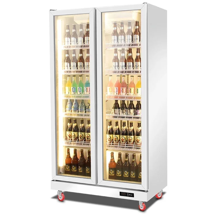 Bar Beer Can Cooler Display Freezer 3 Glass Door Beverage Refrigerator Upright Chilled Beer And Beverage Display Cabinet